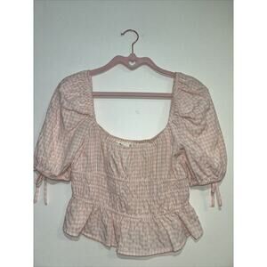 Women’s Blouse Nordstrom Sz Xs Cottage Core Checkered Puff Sleeve Pink valentine